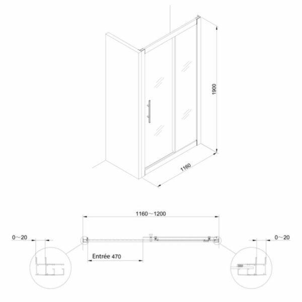 Paroi de douche Alterna Verseau 2, accès de face, porte coulissante 2 vantaux 120 cm – Image 2