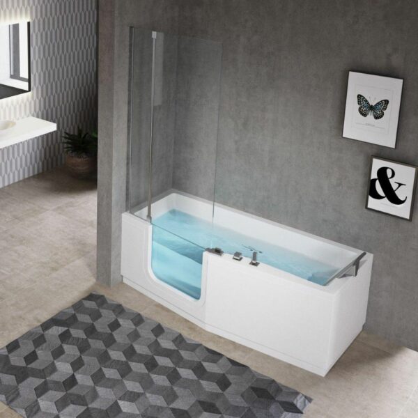 photo d'une baignoire avec un pare baignoire en verre