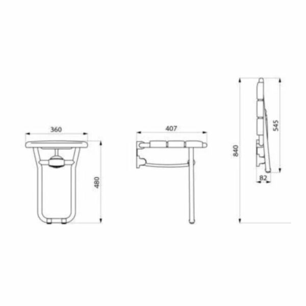 dimension d'un siège de douche relevable blanc