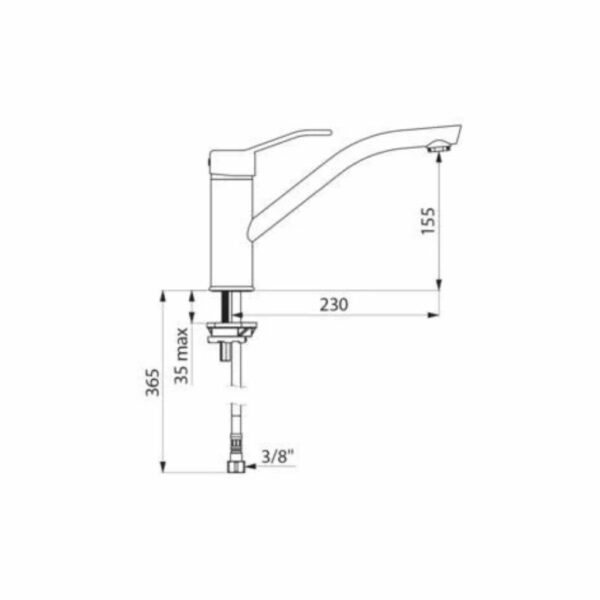 dimensions d'un mitigeur mécanique monotrou chromé