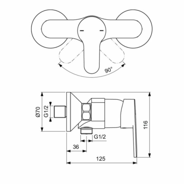 Mitigeur de douche Olyos C2 mural sans ensemble douche chromé – Image 2