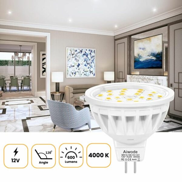 Lot de 10 ampoules LED AIWODE 5W MR16 – Blanc Naturel 4000K – Image 3